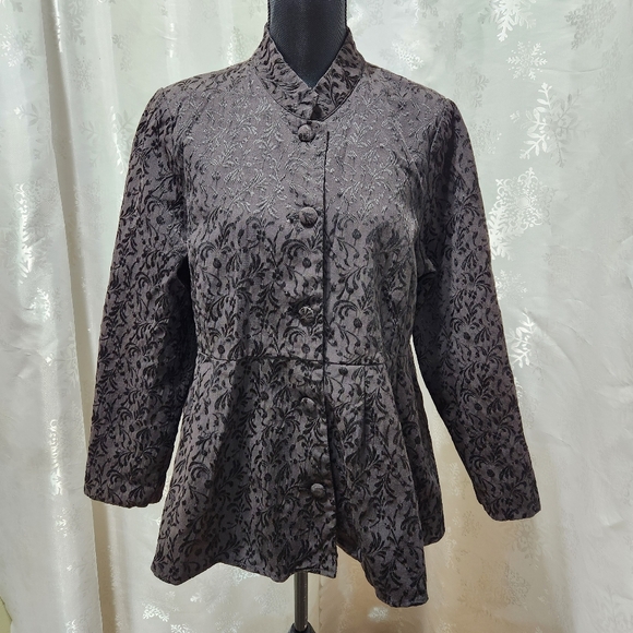 ANNE CARSON Black Textured Brocade Peplum Blazer Jacket (1X) - Picture 9 of 9